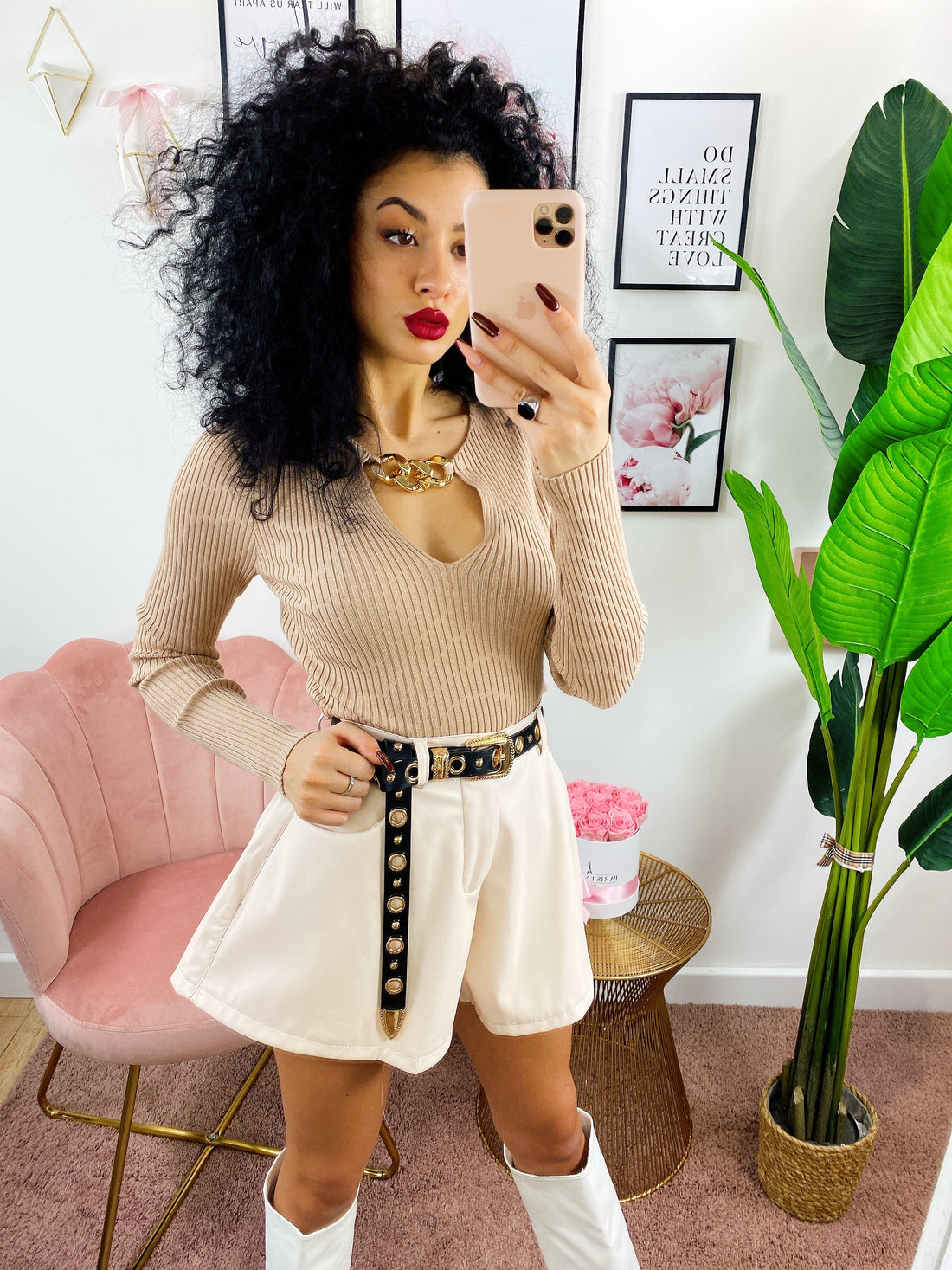 Maglia a costine con catena oro - R.a. Boutique 