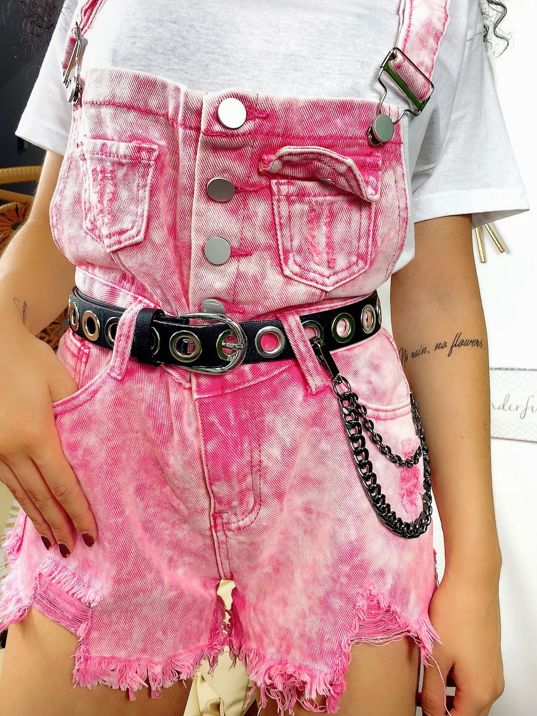 Salopette in jeans rosa sfrangiata - R.a. Boutique 