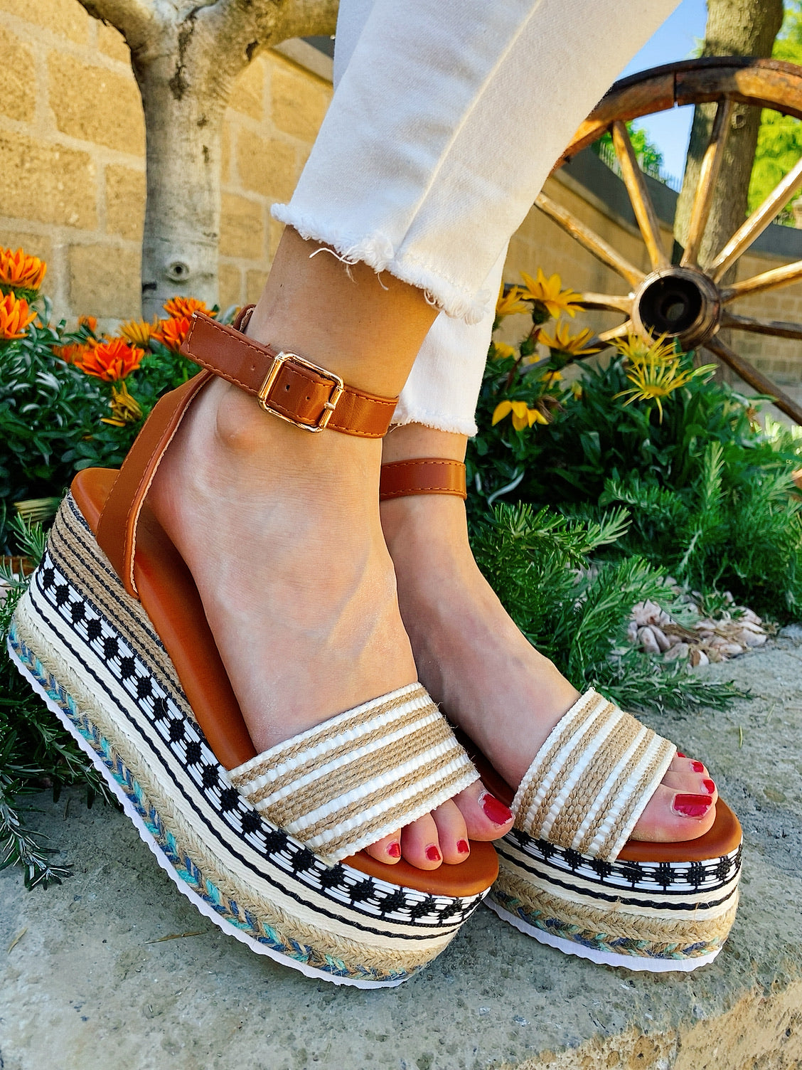 Sandali Donna Con Zeppa E Plateau - Stile Etnico, Cinturino Incrociato, Comodi E Estivi - Foto 7