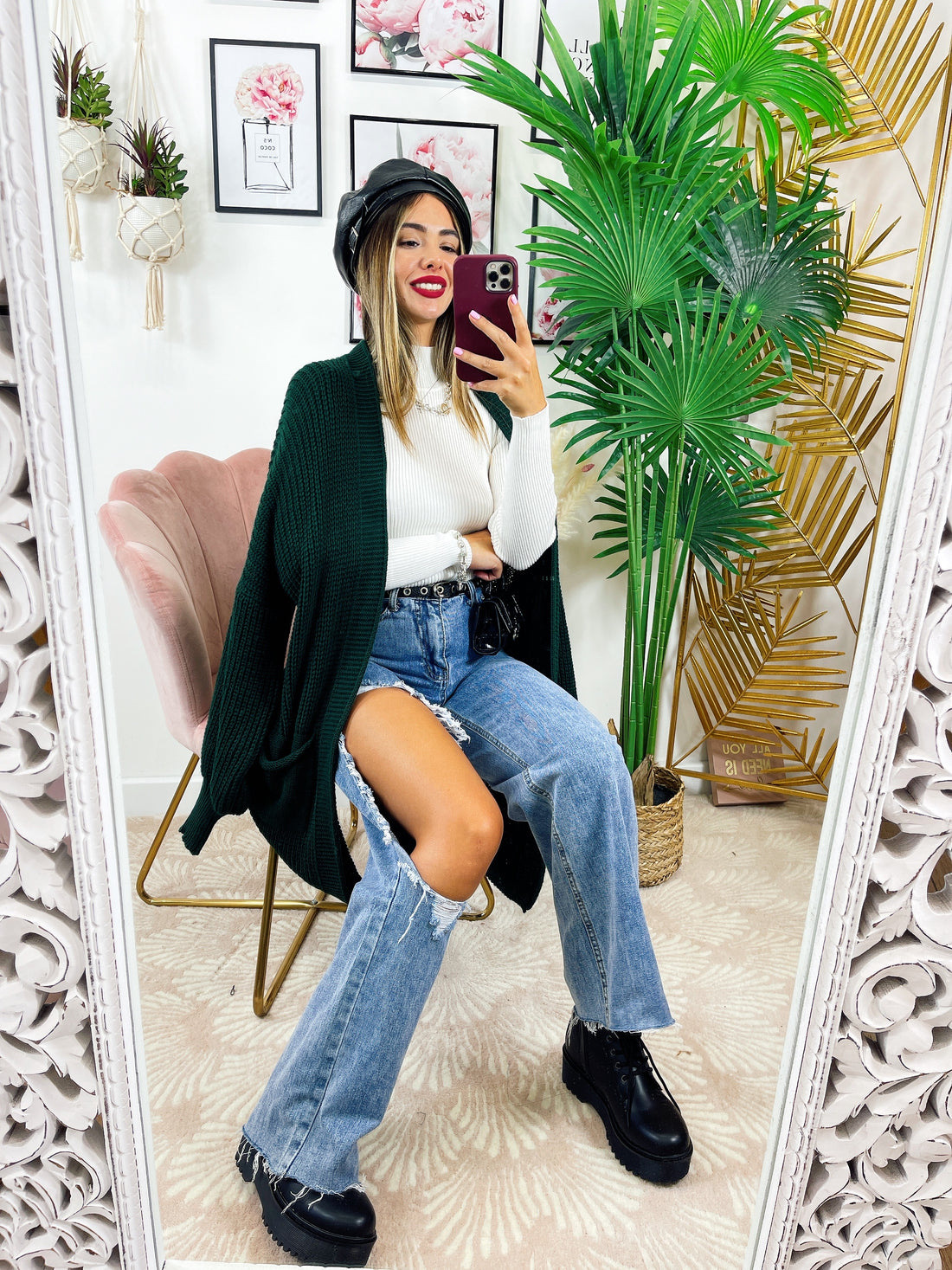 Cardigan lungo verde bottiglia - R.a. Boutique 