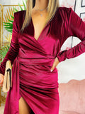 Abito lungo in velluto con maxi spacco Bordeaux - R.a. Boutique 