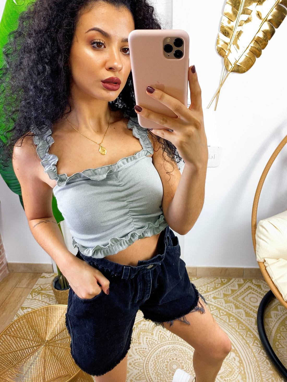 Top grigio con rouches - R.a. Boutique 