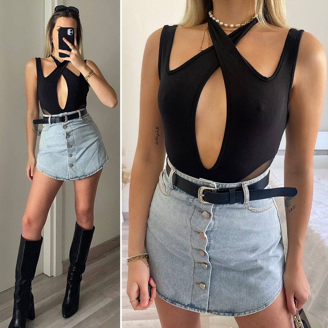 Body nero con trasparenze - R.a. Boutique 