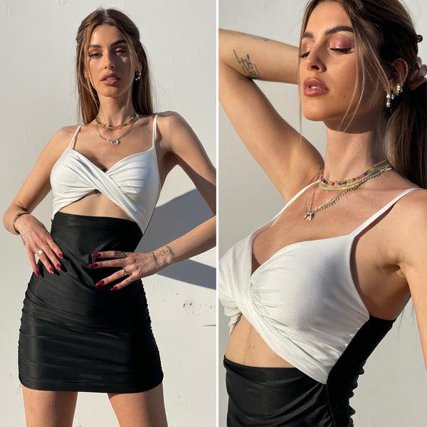 Zweifarbiges schwarz-weißes Kleid