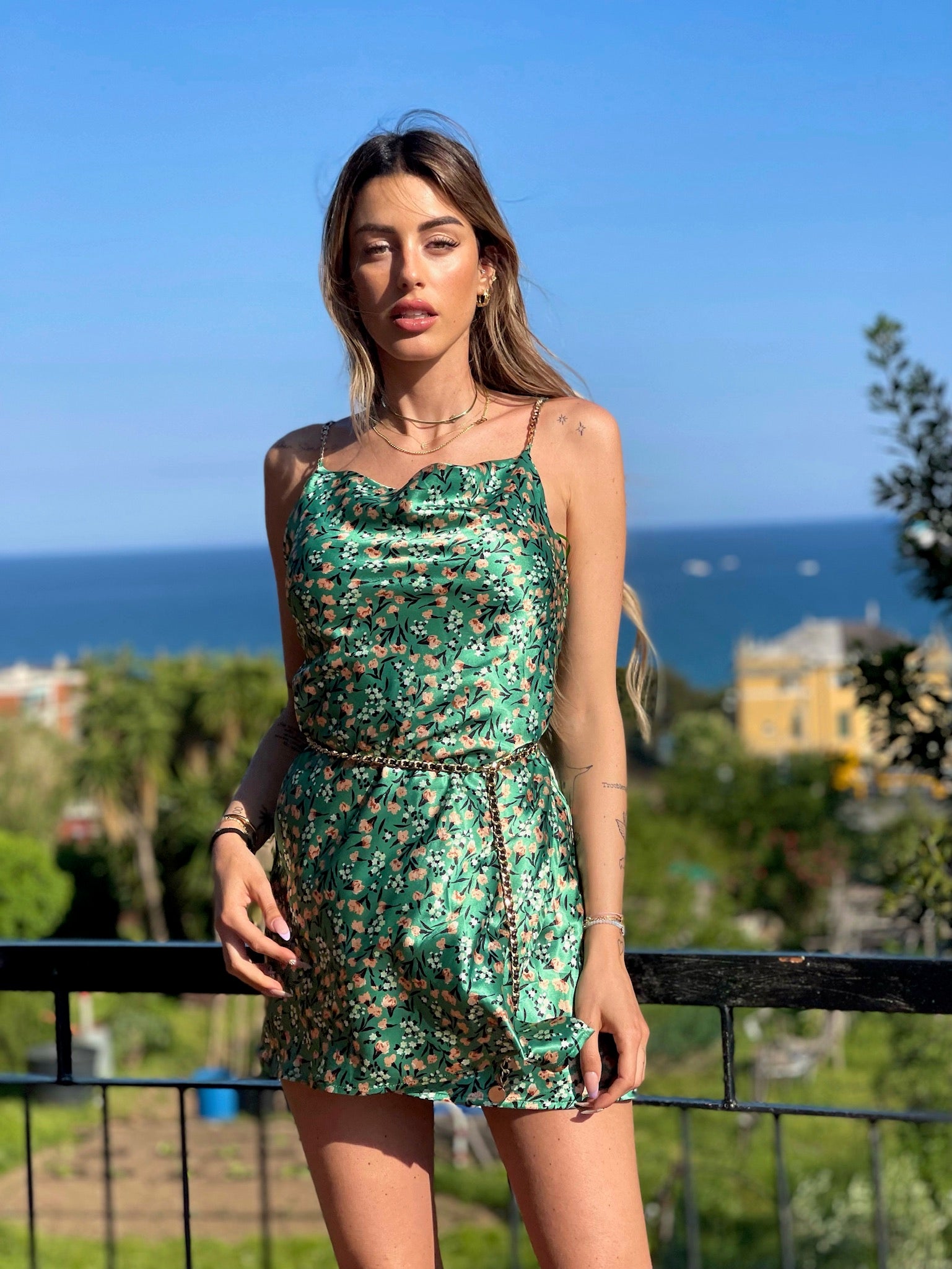 Abito a fiori verde - R.a. Boutique 