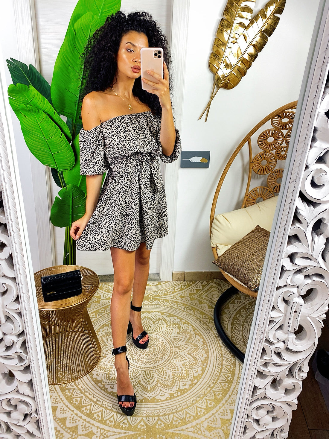 Abito maculato trama piccola con scollo a barchetta - R.a. Boutique 