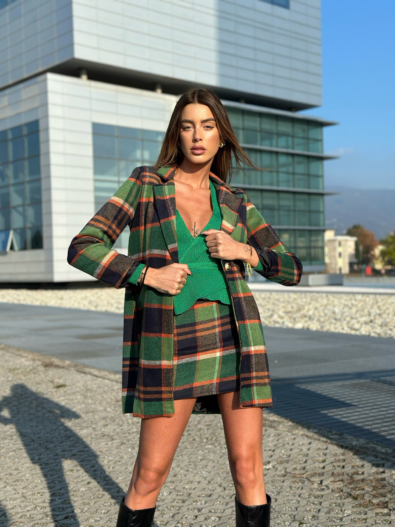 Cappotto check trama verde - R.a. Boutique 