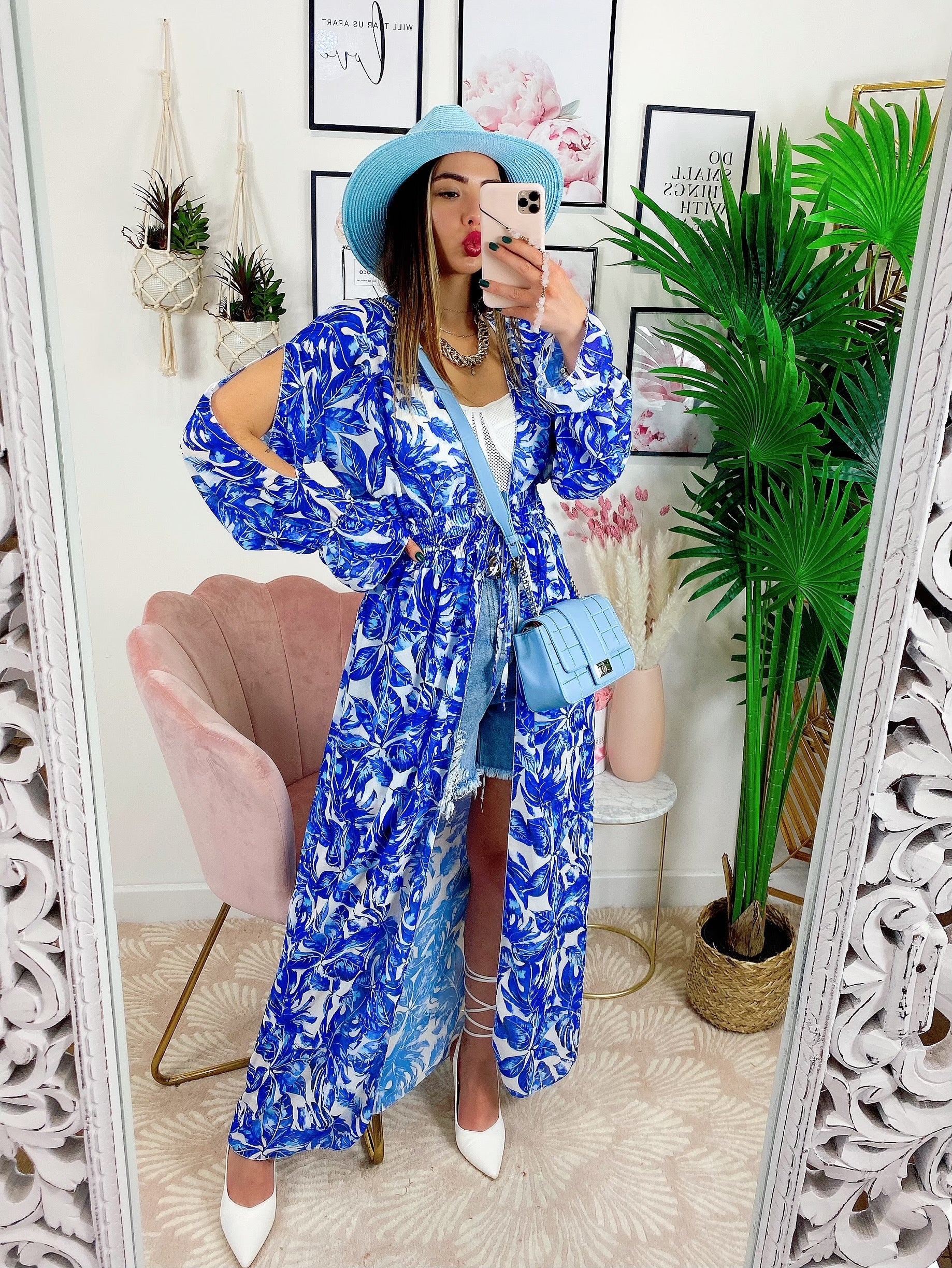 Kimono base floreale Blu - R.a. Boutique 