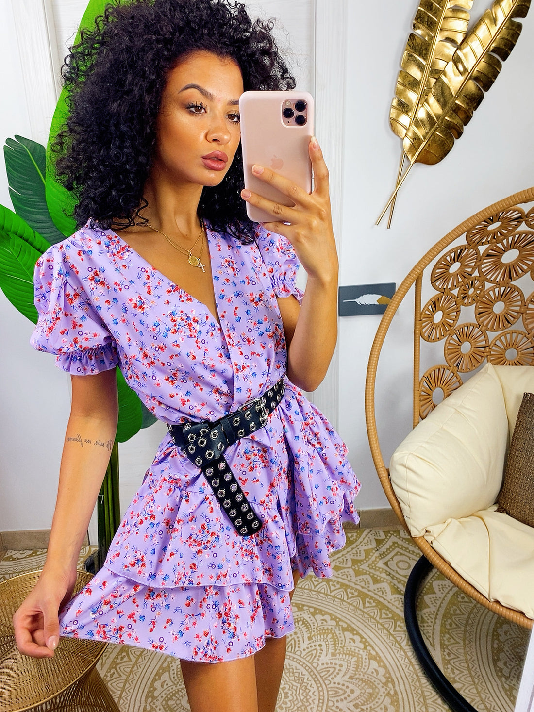 Abito corto con fiorellini lilla - R.a. Boutique 