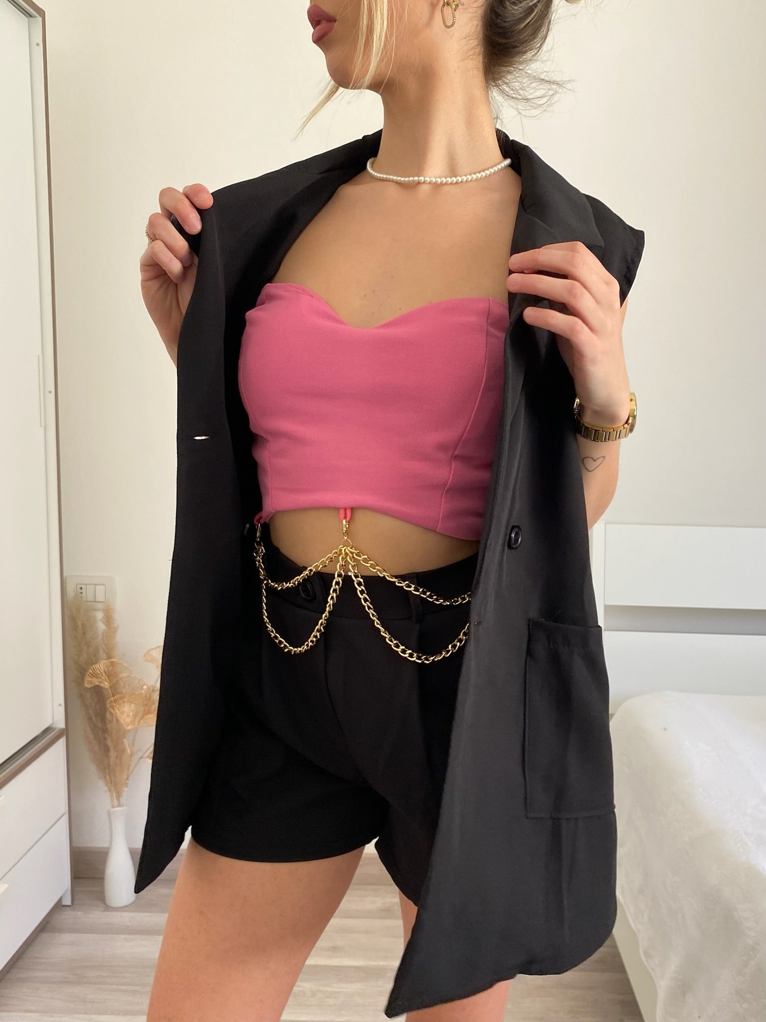 Top rosa con catene oro - R.a. Boutique 