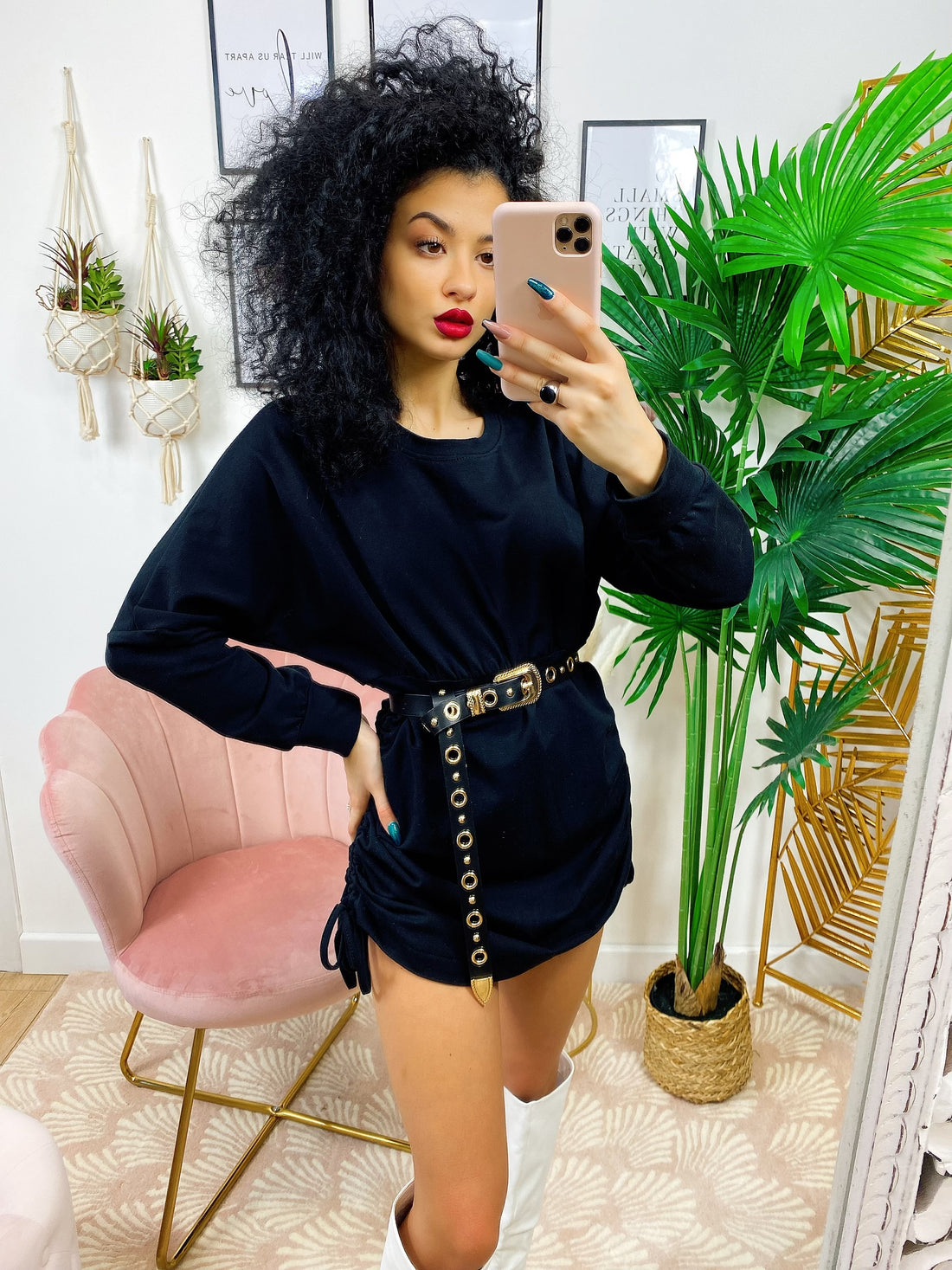 Abito in felpa arricciato sui lati nero - R.a. Boutique 