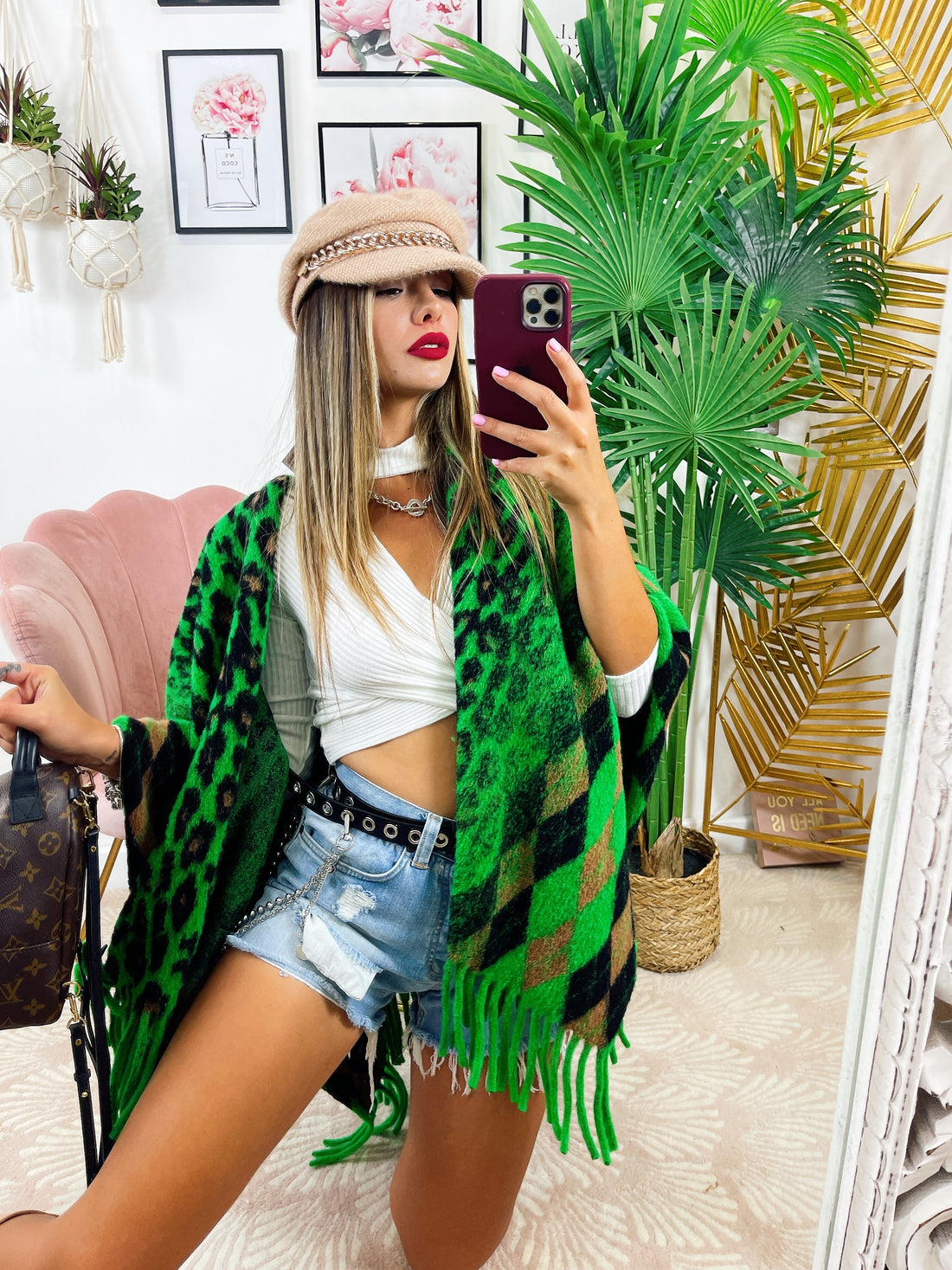 Mantella con frange Verde - R.a. Boutique 