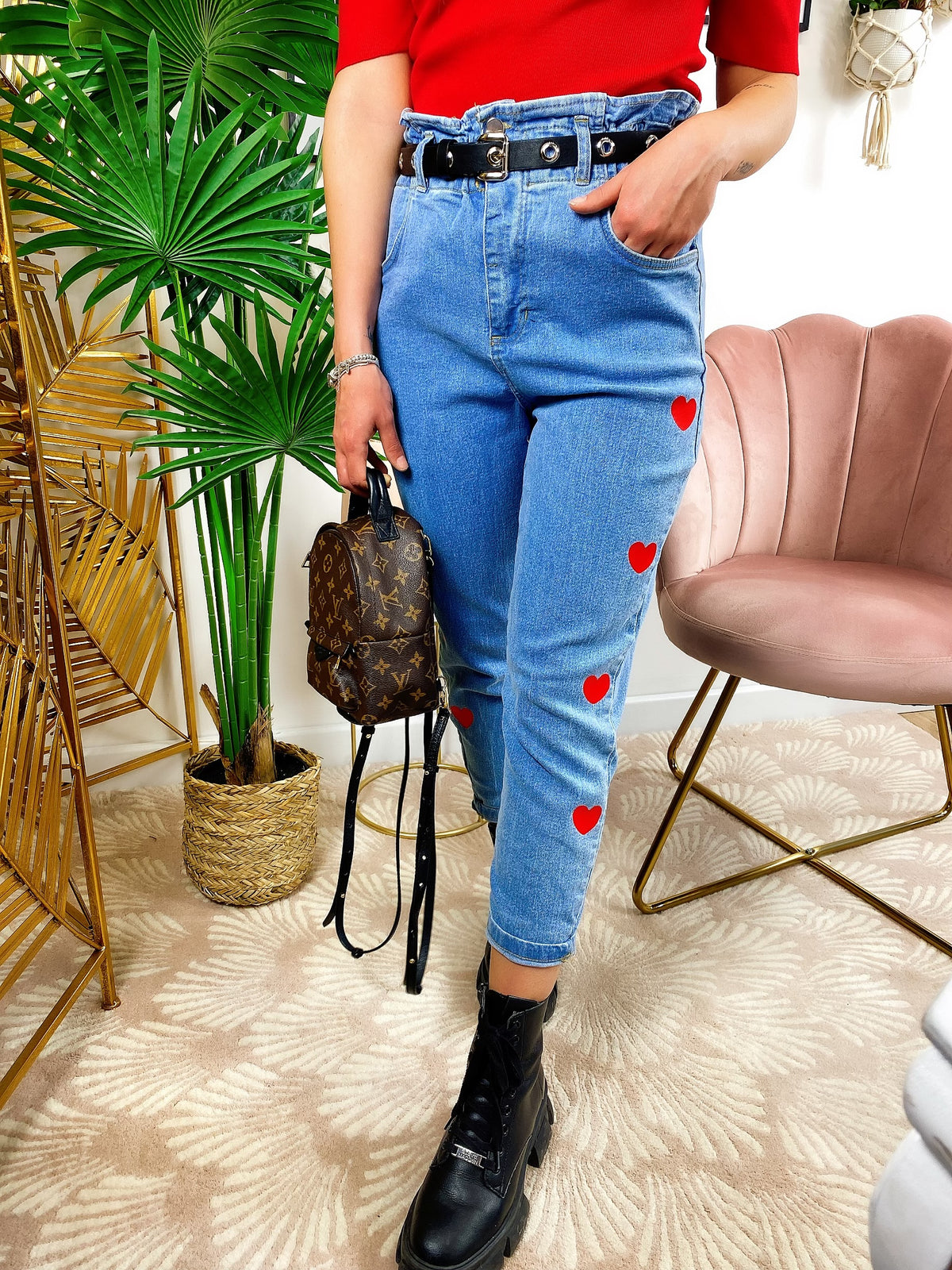 Jeans with red hearts