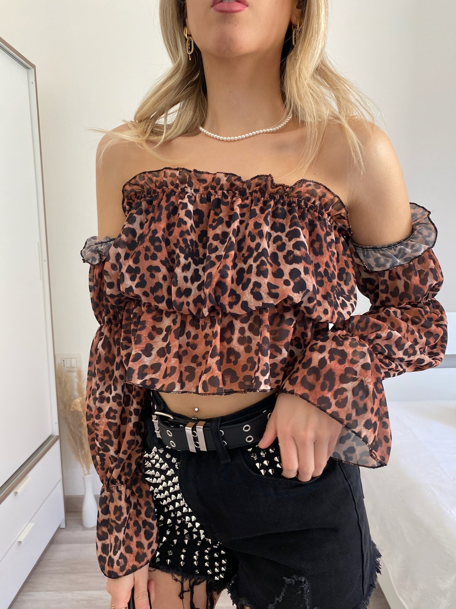 Top animalier scollo a barchetta - R.a. Boutique 