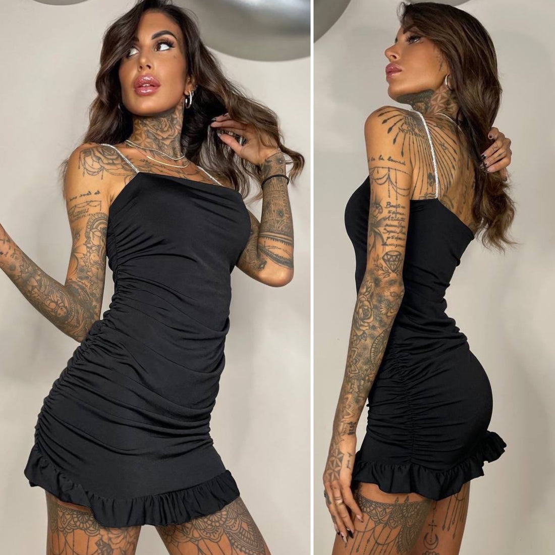 Abito con Rouches e spalline in strass - R.a. Boutique 