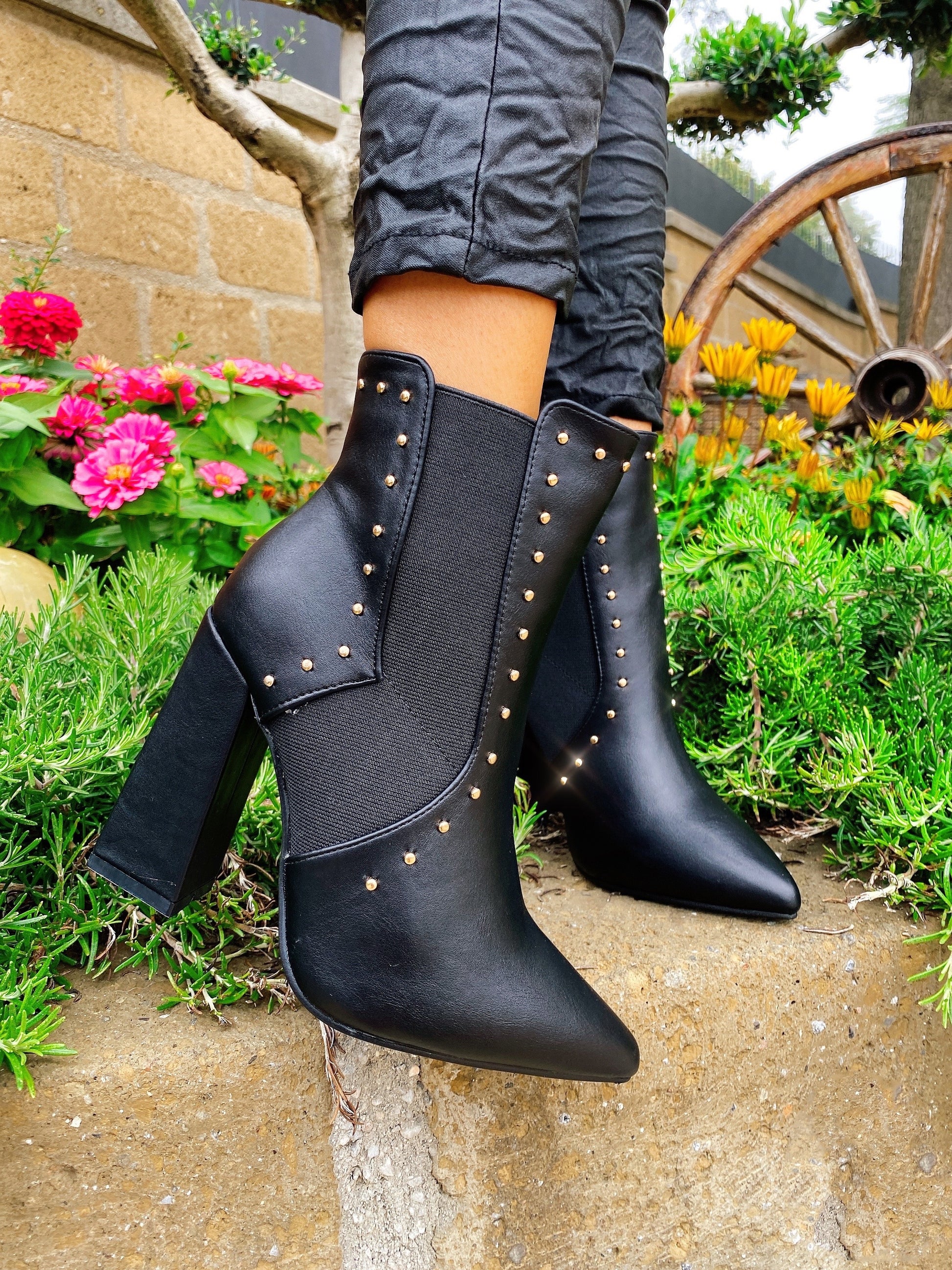 Boots Stivaletti Tacco Neri Boots Stivali Plateau Tacco Stivali