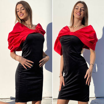 Abito in velluto con maxi fiocco rosso - R.a. Boutique 