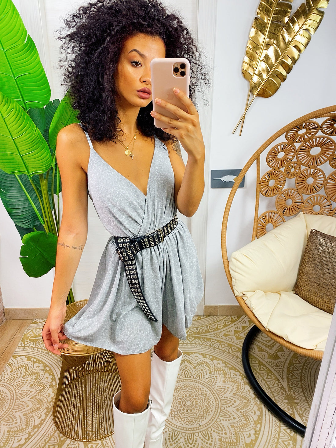 Tutina a bretellina ghiaccio glitter - R.a. Boutique 