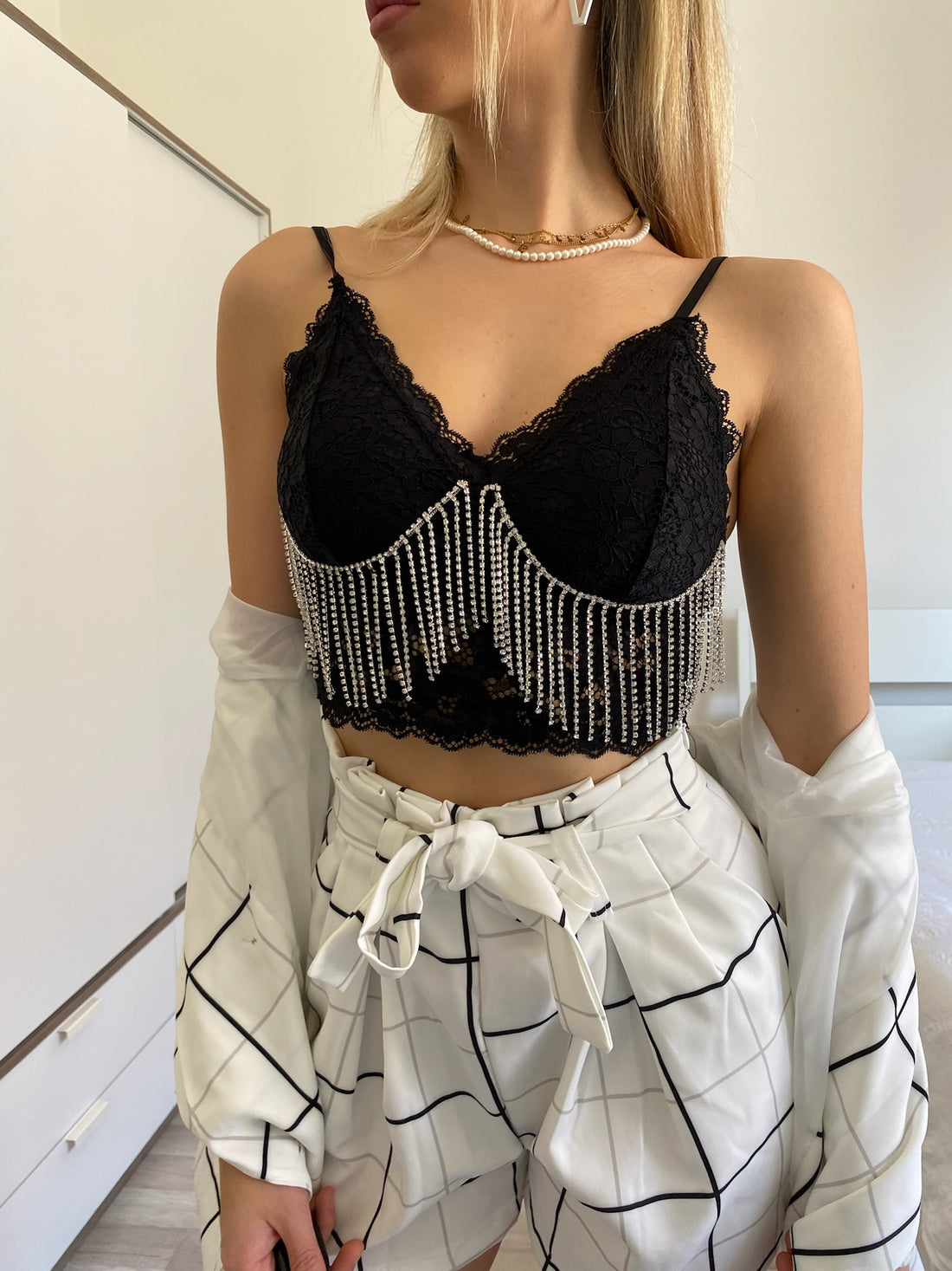 Bralette nera con strass - R.a. Boutique 