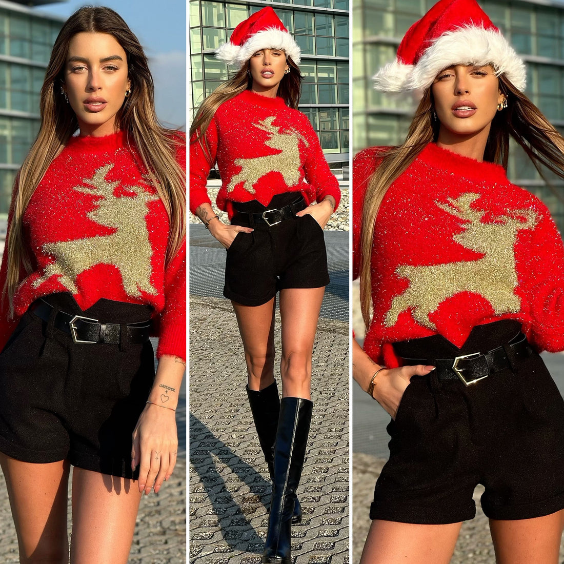 Maglione con renna Rosso - R.a. Boutique 