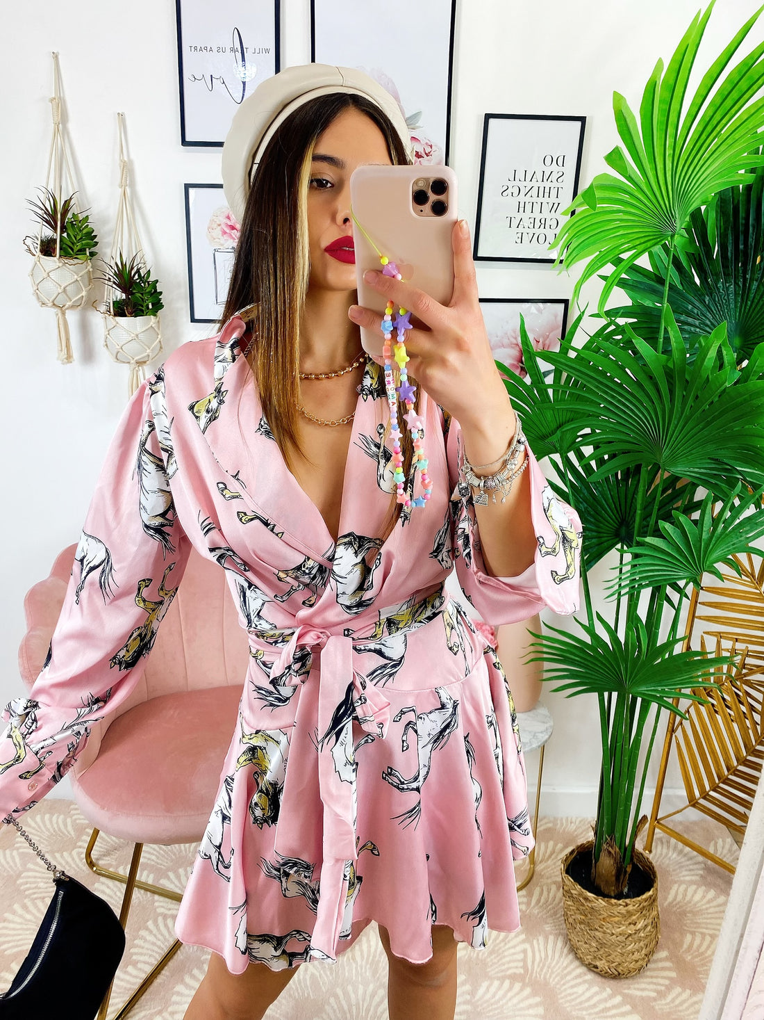 Kimono ad abito stampa cavallo Rosa - R.a. Boutique 