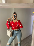 Cardigan rosso con cuori - R.a. Boutique 