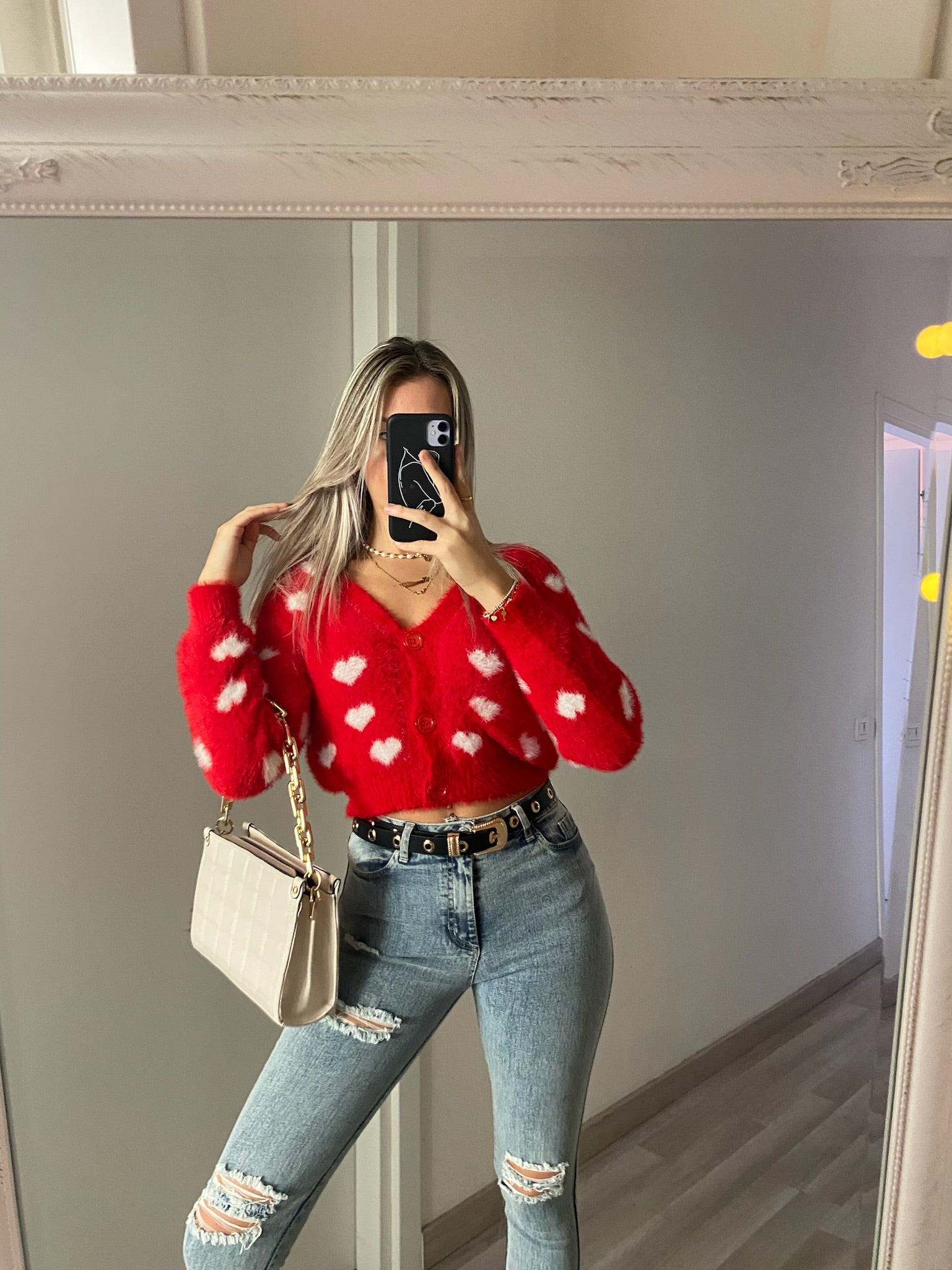 Cardigan rosso con cuori - R.a. Boutique 