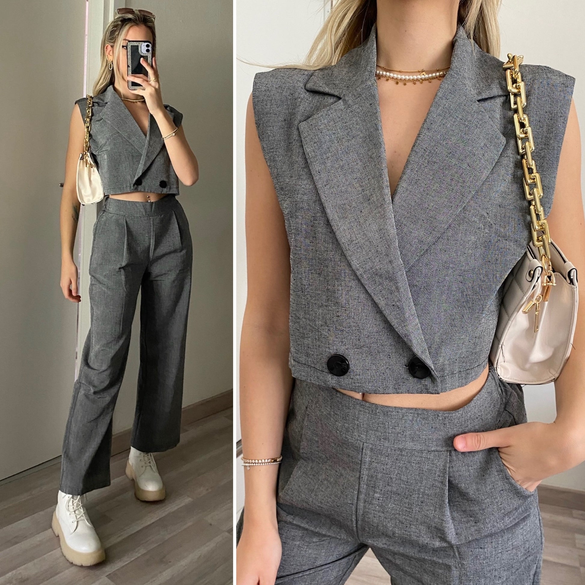 Completo top crop e pantalone grigio - R.a. Boutique 