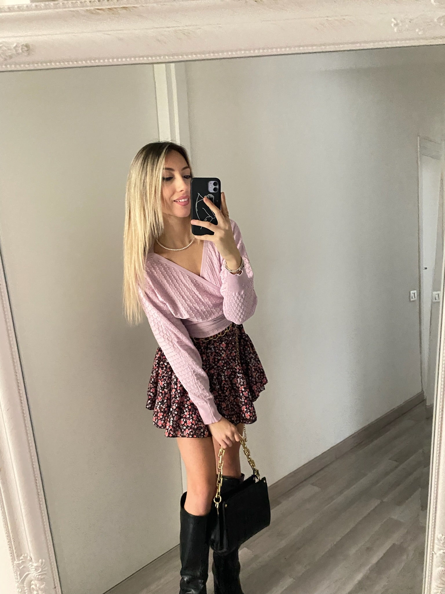 Gonna a ruota nera a fiorellini Rossi e bianchi - R.a. Boutique 