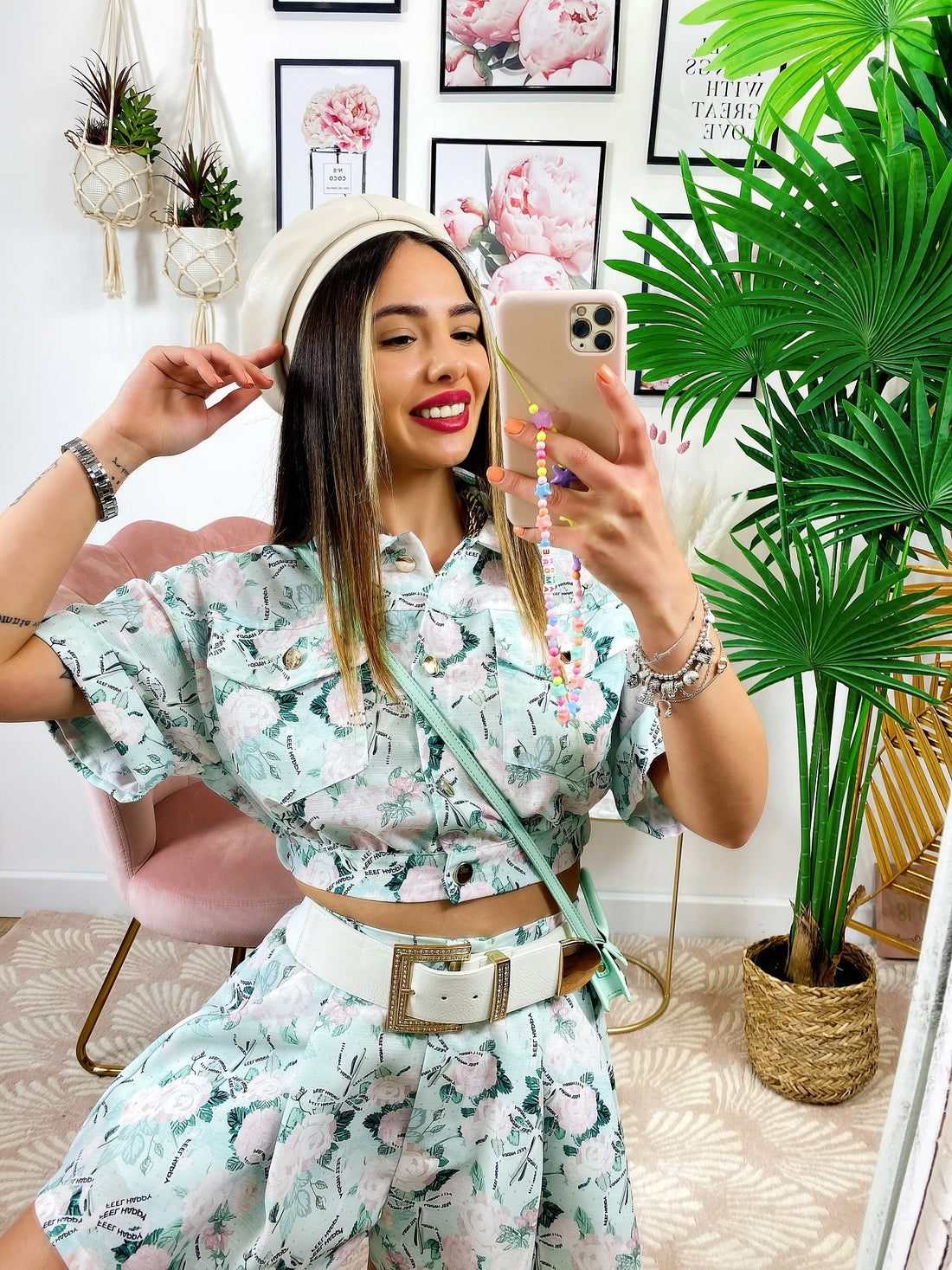 Completo Short e Giacca base Verdeacqua a fiori - R.a. Boutique 