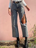 Jeans con maxi spacco grigio - R.a. Boutique 