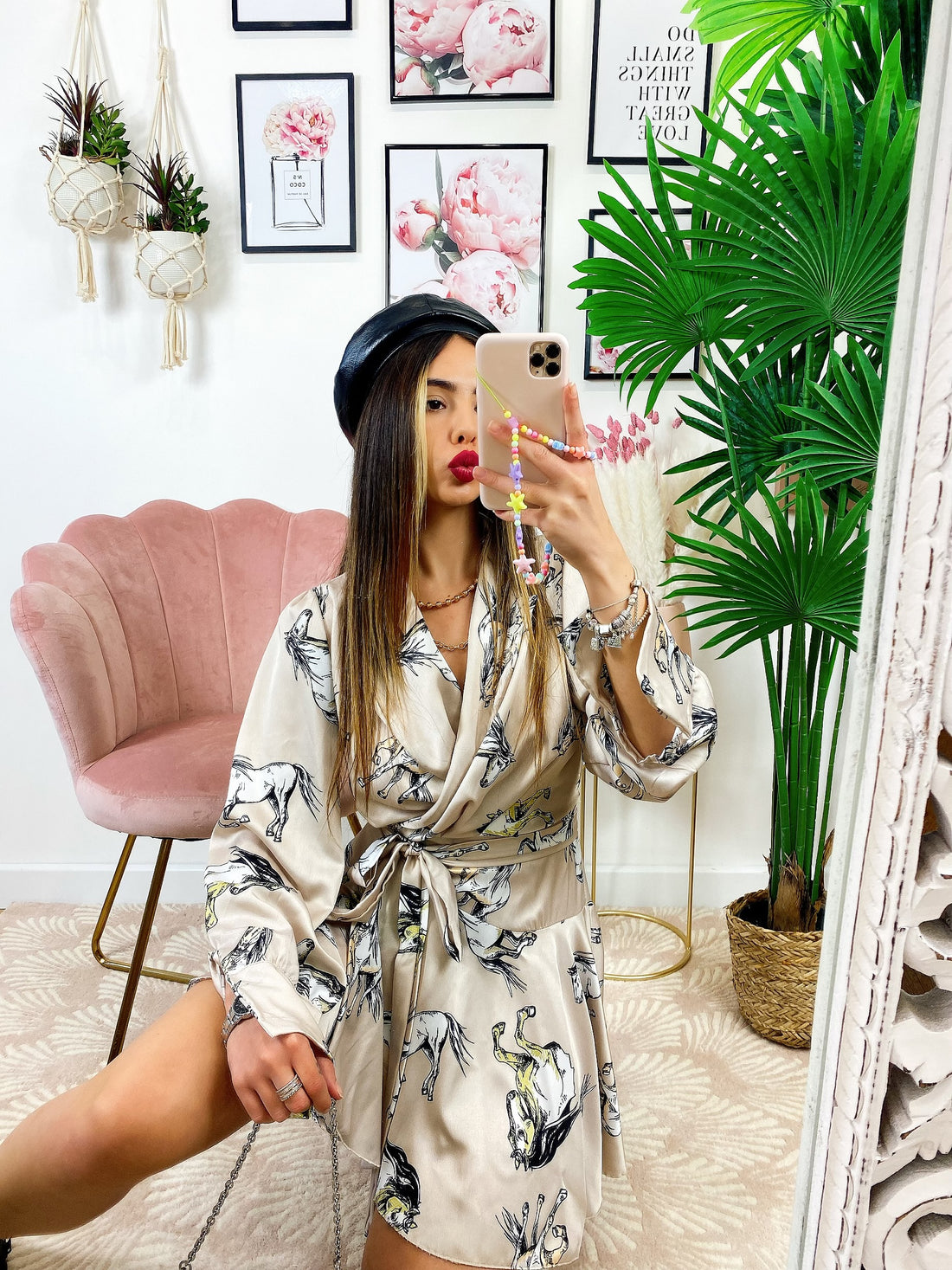 Abito a Kimono stampa cavallo beige - R.a. Boutique 