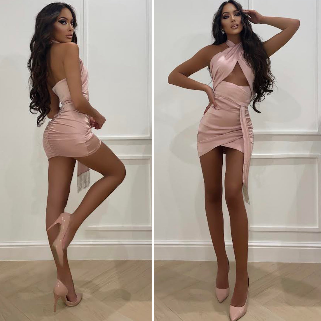 Abito cipria corto con incrocio - R.a. Boutique 