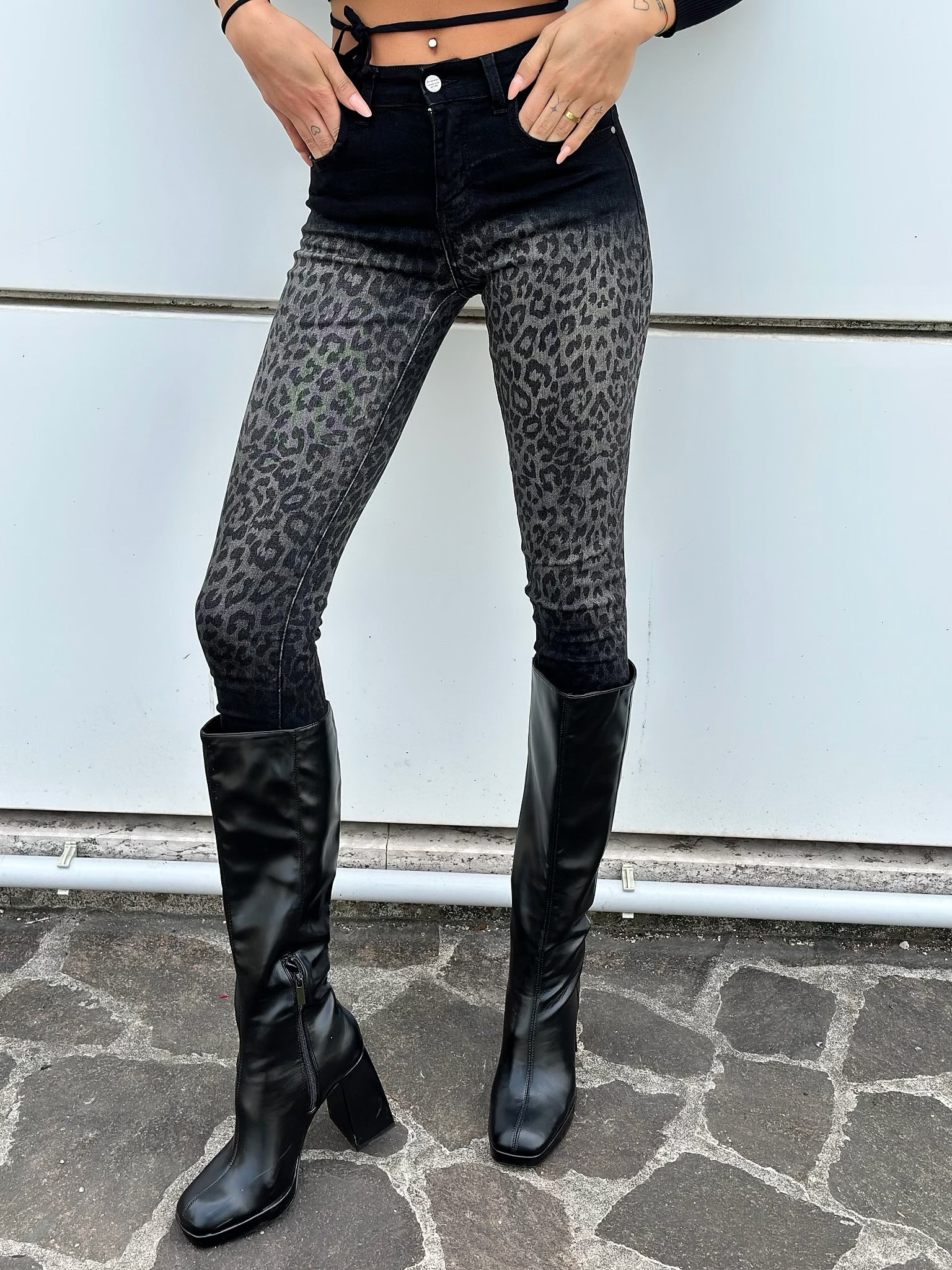 Jeans skinny animalier nero - R.a. Boutique 