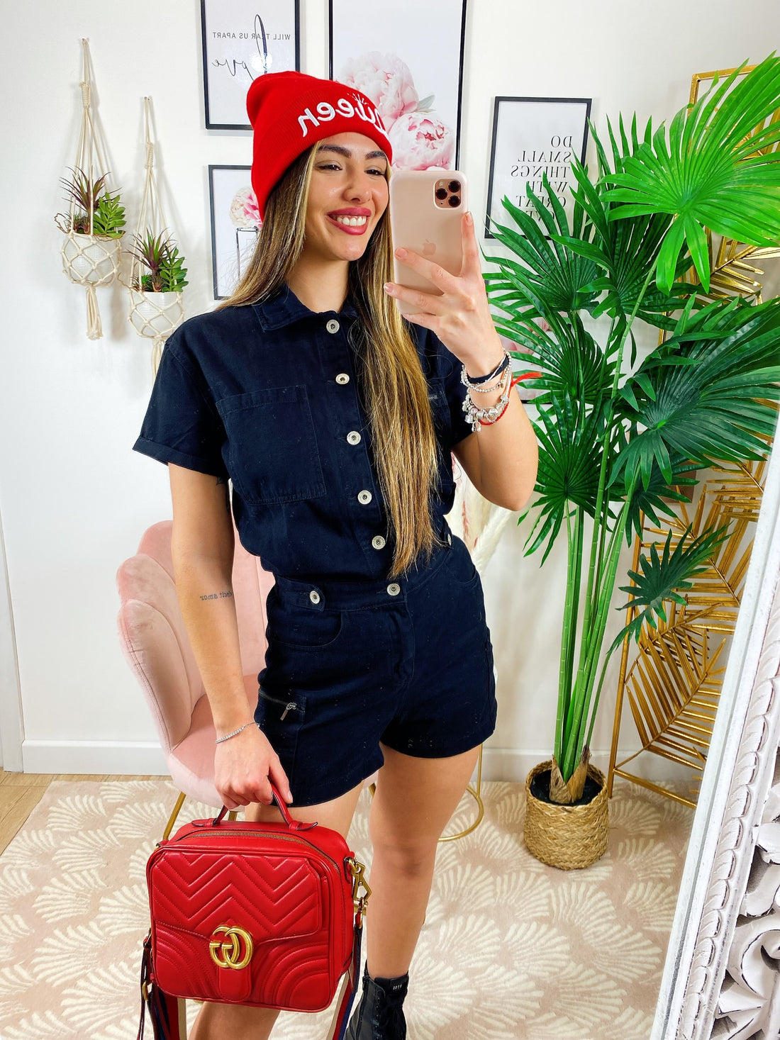 Tutina in jeans nera con tasche - R.a. Boutique 