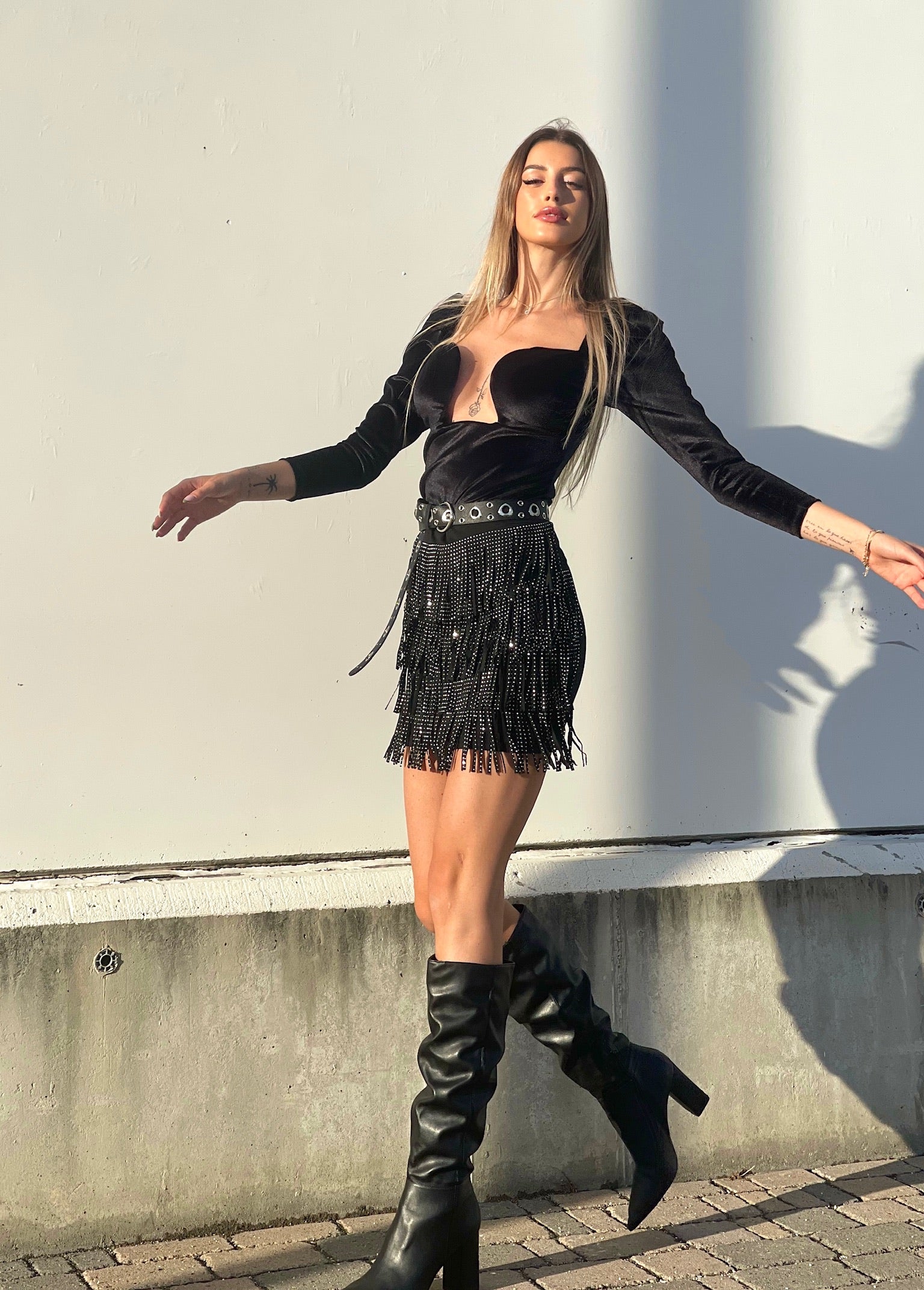 Gonna con frange e strass - R.a. Boutique 