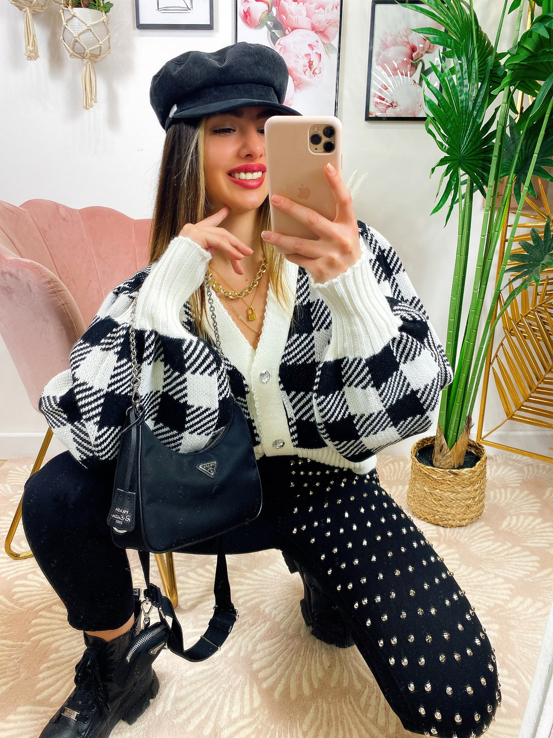 Maglioncino a quadri con bottoni ghiaccio - R.a. Boutique 