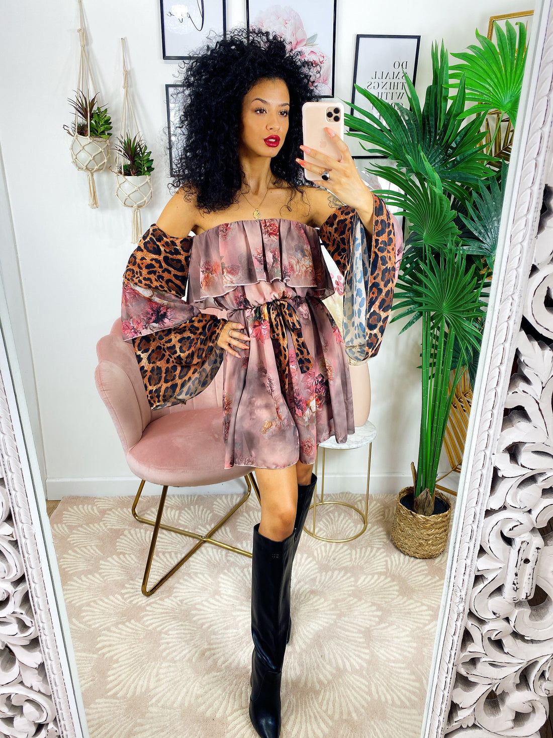 Abito a kimono maculato rosa - R.a. Boutique 