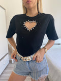 T-shirt nera con cuore e strass - R.a. Boutique 