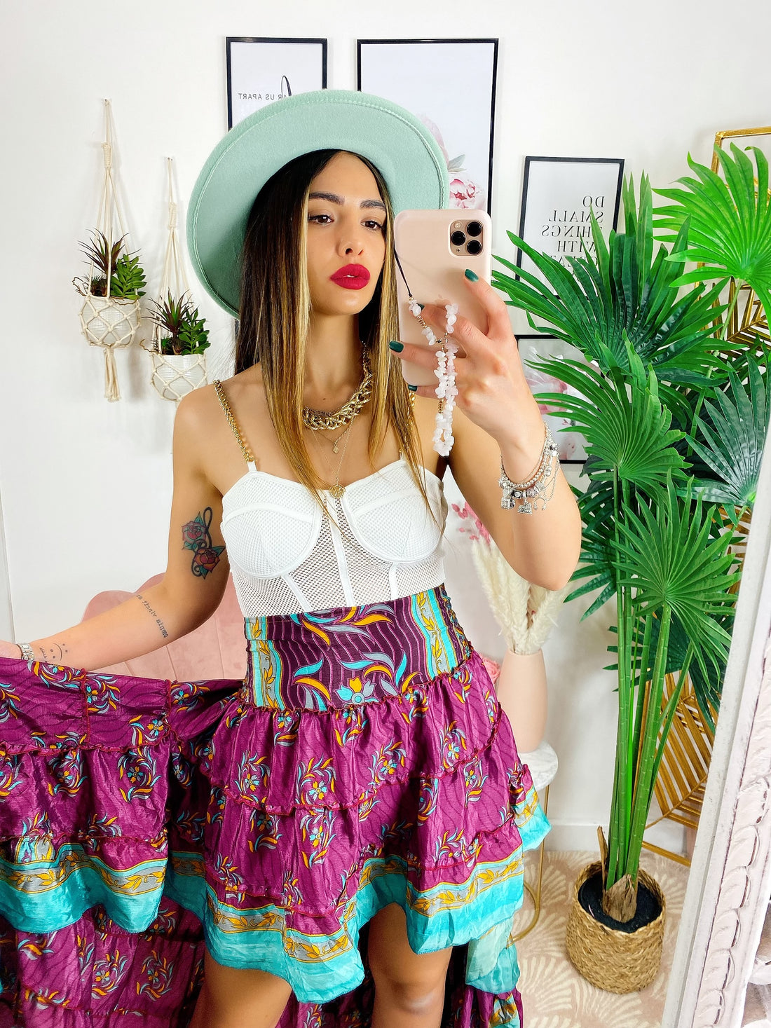 Gonna asimmetrica peonia e Verdeacqua - R.a. Boutique 