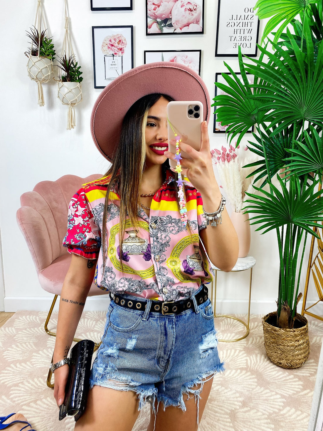 Camicia etnica dettaglio fucsia manica corta - R.a. Boutique 