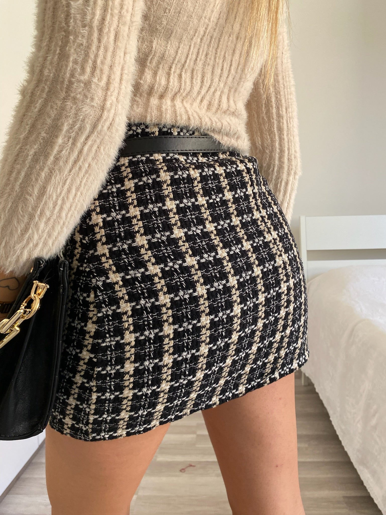 Gonna in tweed nero beige - R.a. Boutique 