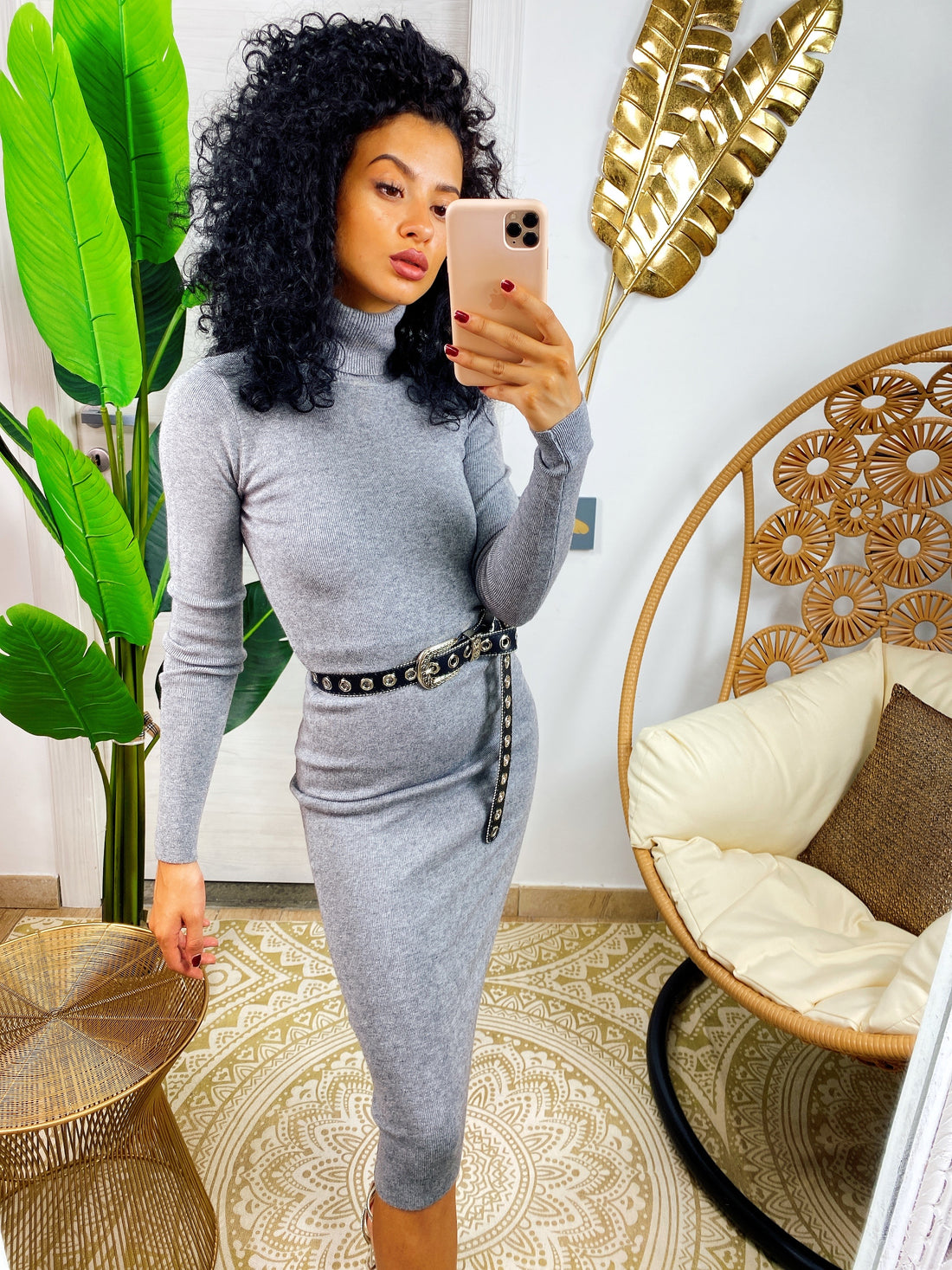 Abito midi a collo alto grigio - R.a. Boutique 