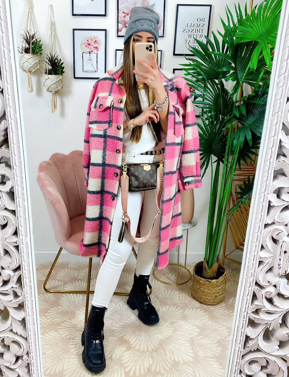 Giacca a quadri lunga Rosa - R.a. Boutique 