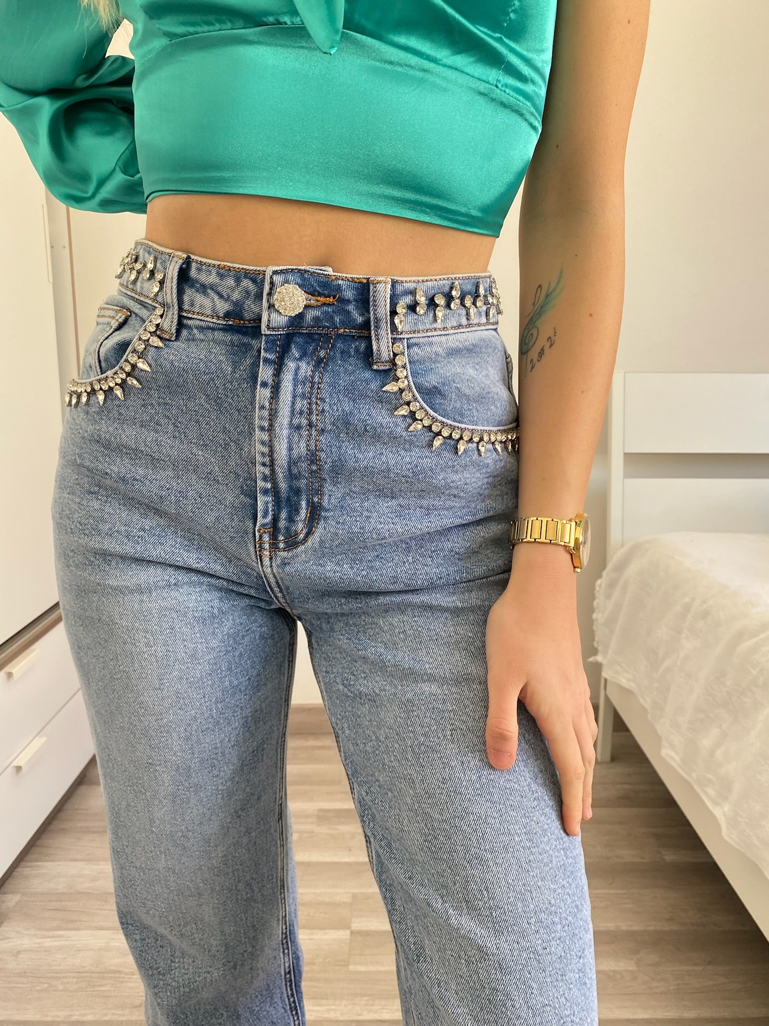 Jeans con strass - R.a. Boutique 