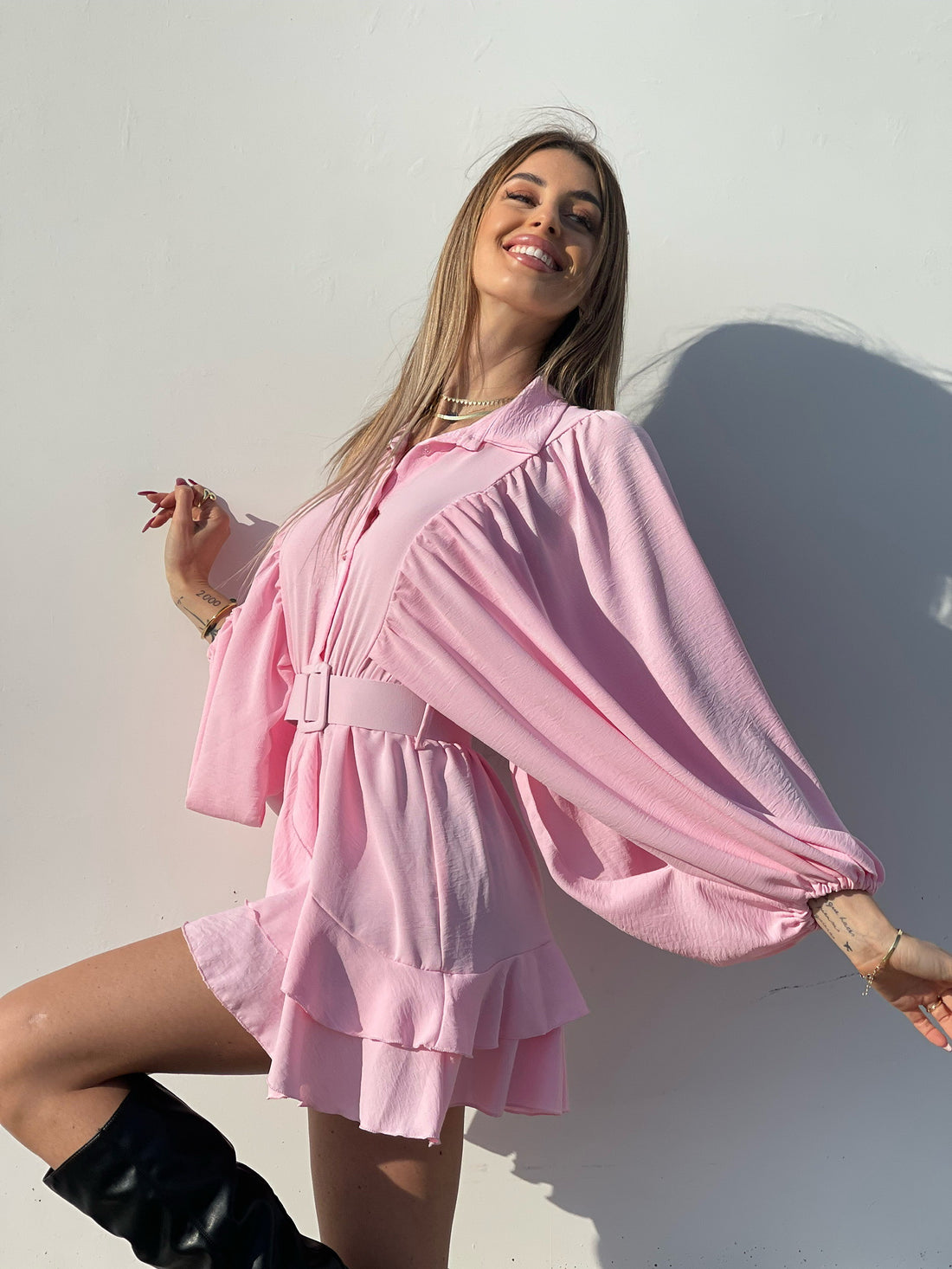 Abito morbido rosa con cintura - R.a. Boutique 