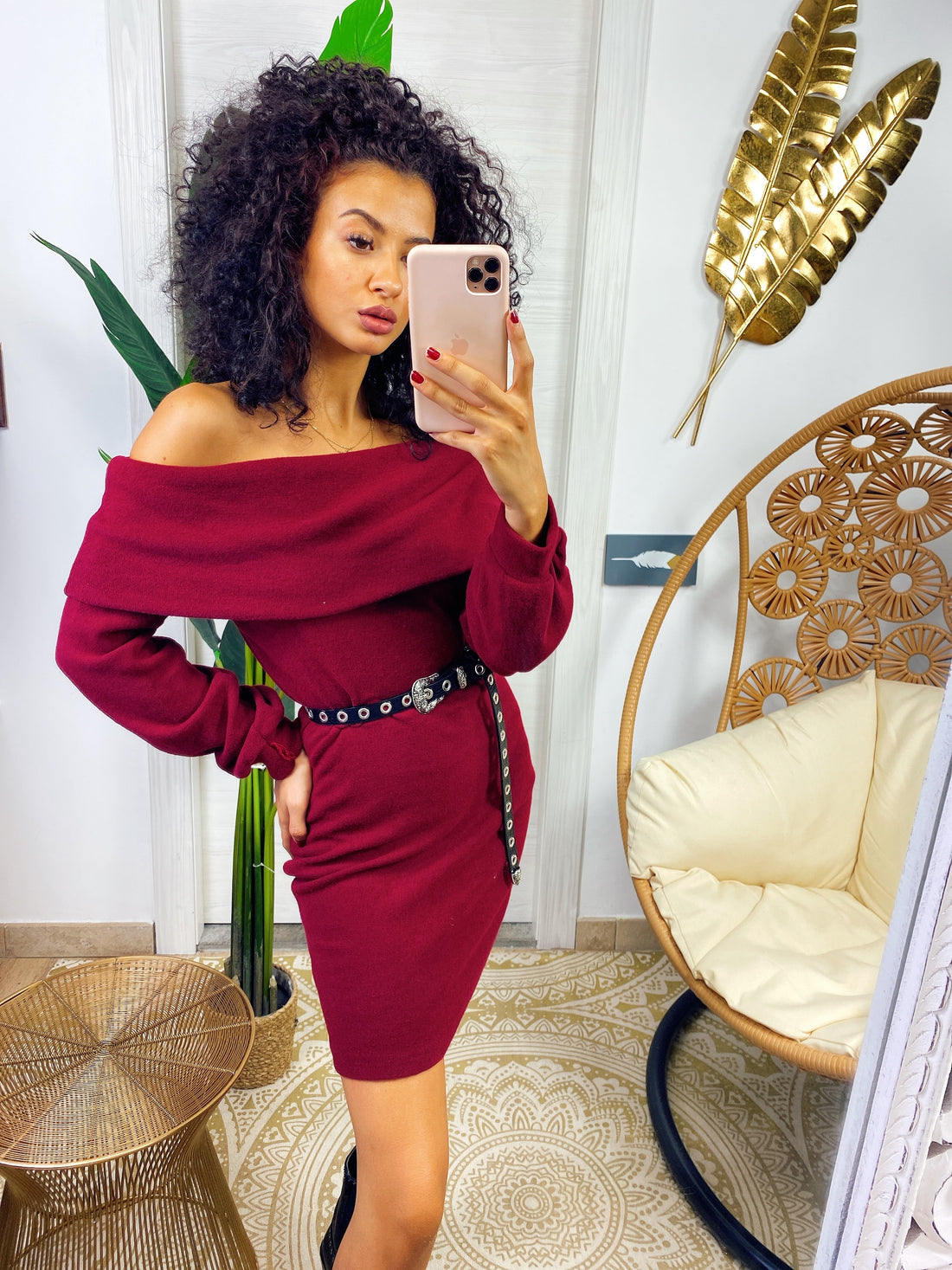 Abito con scollo a barchetta bordeaux - R.a. Boutique 