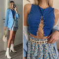 Top blu con punto luce - R.a. Boutique 