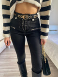 Jeans nero con lacci sul davanti - R.a. Boutique 