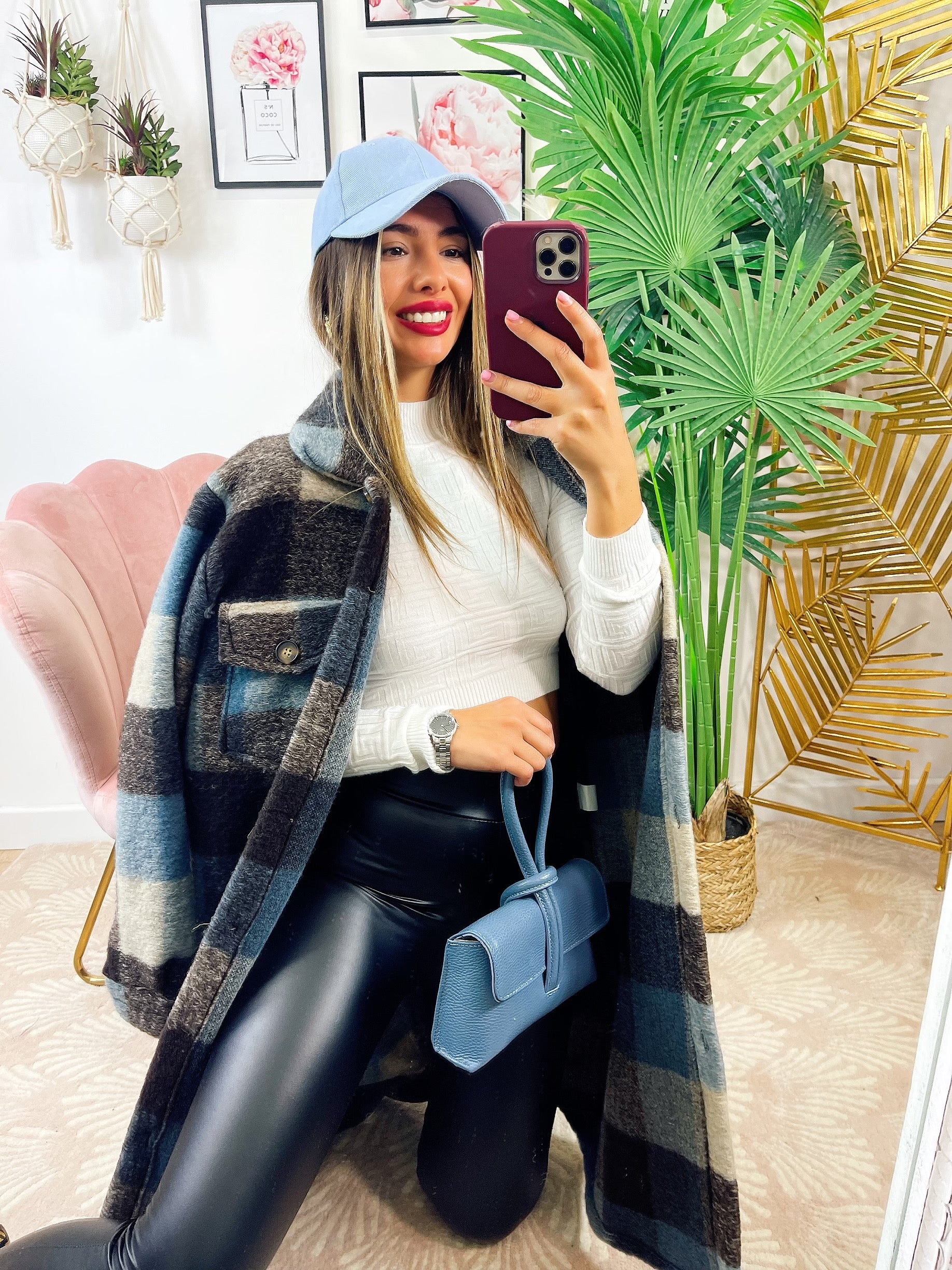 Maxi camicione a quadri nero e celeste - R.a. Boutique 